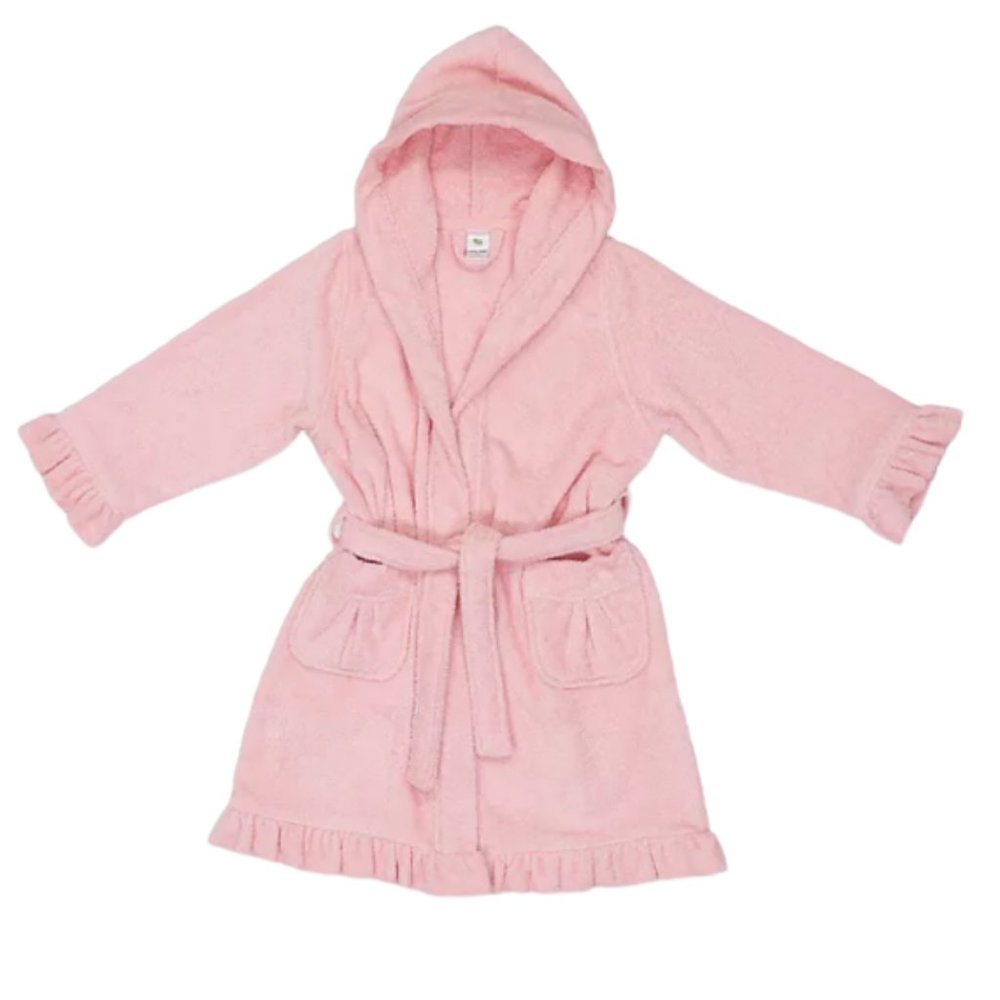 linum kids hooded terry bath robe with ruffle with Initial D 9029 - Picture 2 of 4